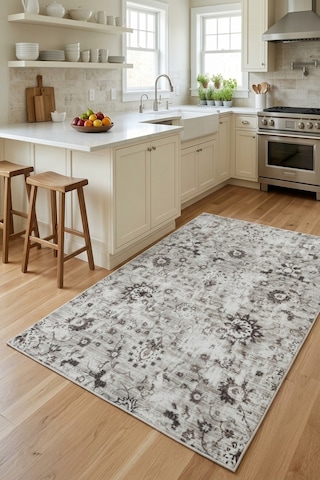 Raschel Carpet Premium Yıkanabilir Leke Tutmaz Modern Mutfak Halısı Antik Seri Özel Seri Kaymaz Taban Halı Yolluk Kilim Rc Antık Mutfk Bej