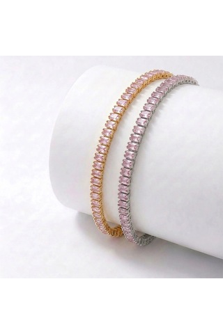 Moncuk Design 4mm Pembe Zirkon Taşlı Ayarlanabilir Su Yolu Kadın Bileklik 3351kbv4d6 Beyaz