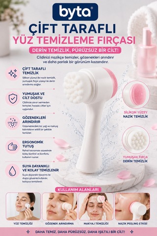 Çift Taraflı Yüz Temizleme Fırçası Silikon Peeling Ve Gözenek Temizleyici Cilt Bakım Fırçası