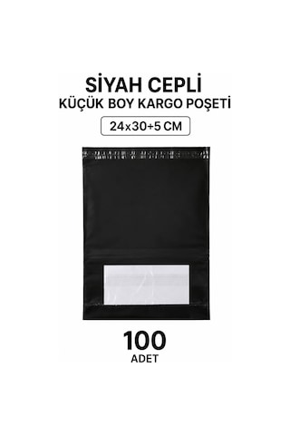 Northcity Siyah Cepli Küçük Boy Kargo Poşeti 24x30+5 Cm 100 Adet