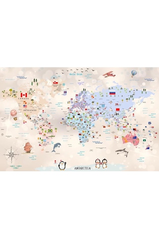 Eğitici Dünya Haritası Çocuk Odası Duvar Kağıdı (397253327)