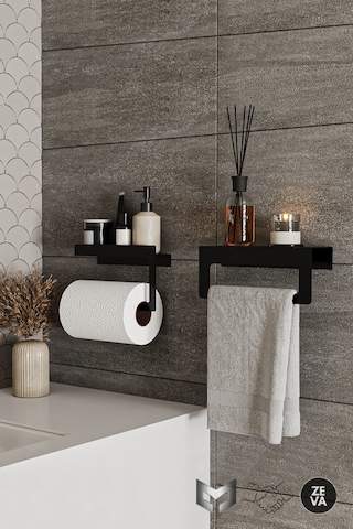 Siyah Duvara Monte Havluluk & Peçetelik Modern&dayanıklı 2'li Set Siyah