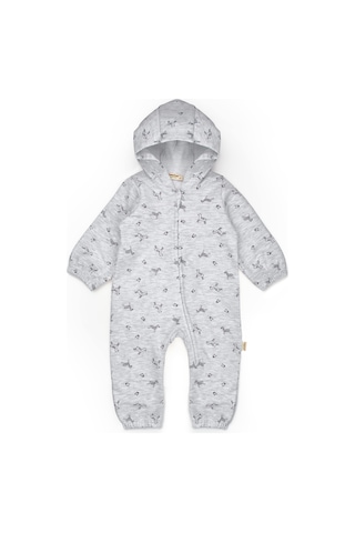 Bebek Uzun Kollu Şapkalı Tulum %100 Organik Pamuk - Yenidoğan - Csy8033 Gri