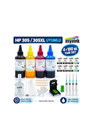 Asyaink Hp Envy 6422 305 / 305xl Uyumlu Kartuş Dolum Seti 4x100 Ml