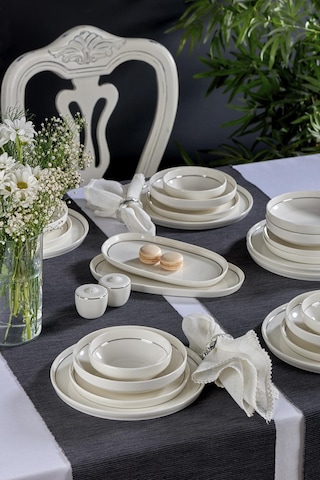 Neva N3456 Velvet Platin 28 Parça Yaldızlı Porselen Yemek Takımı