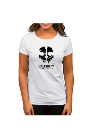 Call Of Duty Black Ghosts Beyaz Kadın Tişört Beyaz