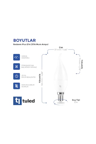 Redeem Plus C37a E14 Mum Ampul, Titreşimsiz, Göz Konforu, 610 Lümen, Beyazı, 5000 Kelvin