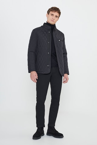 AC&Co / Altınyıldız Classics Erkek Sıyah Standart Fit Normal Kesim Dik Yaka Desenli Overcoat Siyah
