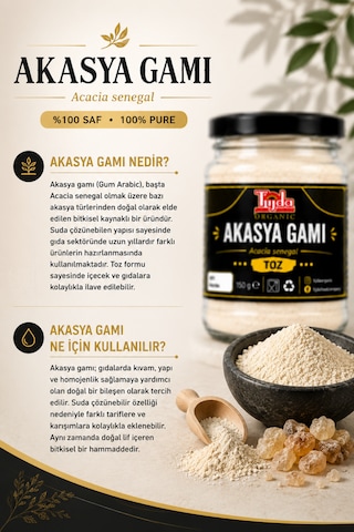 Akasya Gamı/arabic Gum/ Toz Arap Zamkı 150 Gr Lif Kaynağı Saf İçerik Acacia Senegal