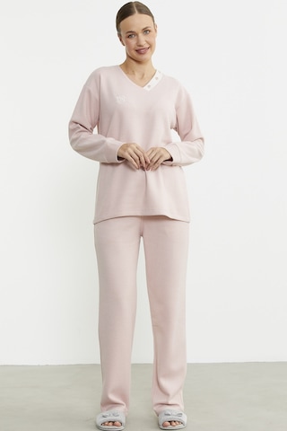Yumuşak Dokulu V Yaka Pijama Takım - Pembe Pembe