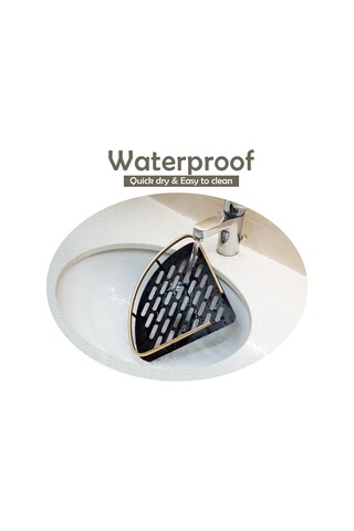 Yumruksuz Alüminyum Depolama Rafı Banyo Düzenleme Rafı, Geniş Kenarlı Tek Katmanlı Üçgen - Siyah + Altın Siyah Altın