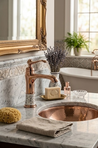 Victoria Gold Porselen Gövde Lavabo Bataryası Bakır
