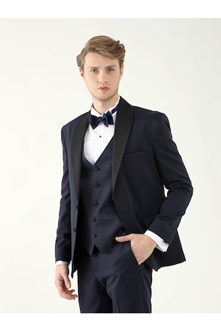 Dufy Lacivert Erkek Slim Fit Sivri Yaka Smokin Takım - 92417 Lacivert