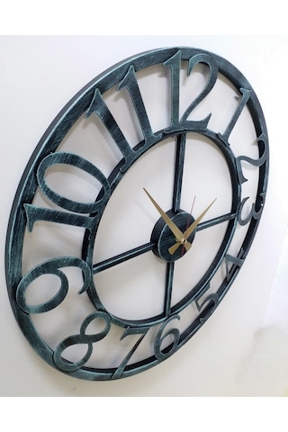 Ferforje Duvar Saati Otantik 5520 Bt Yeşil Eskitme 55Cm 3Boyutlu Çok Renkli