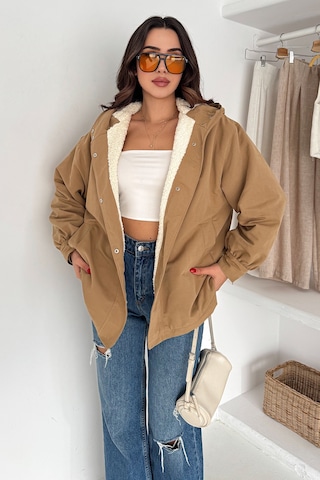 Kadın Peluş Astarlı Kapüşonlu Mont Winter Hug Bej