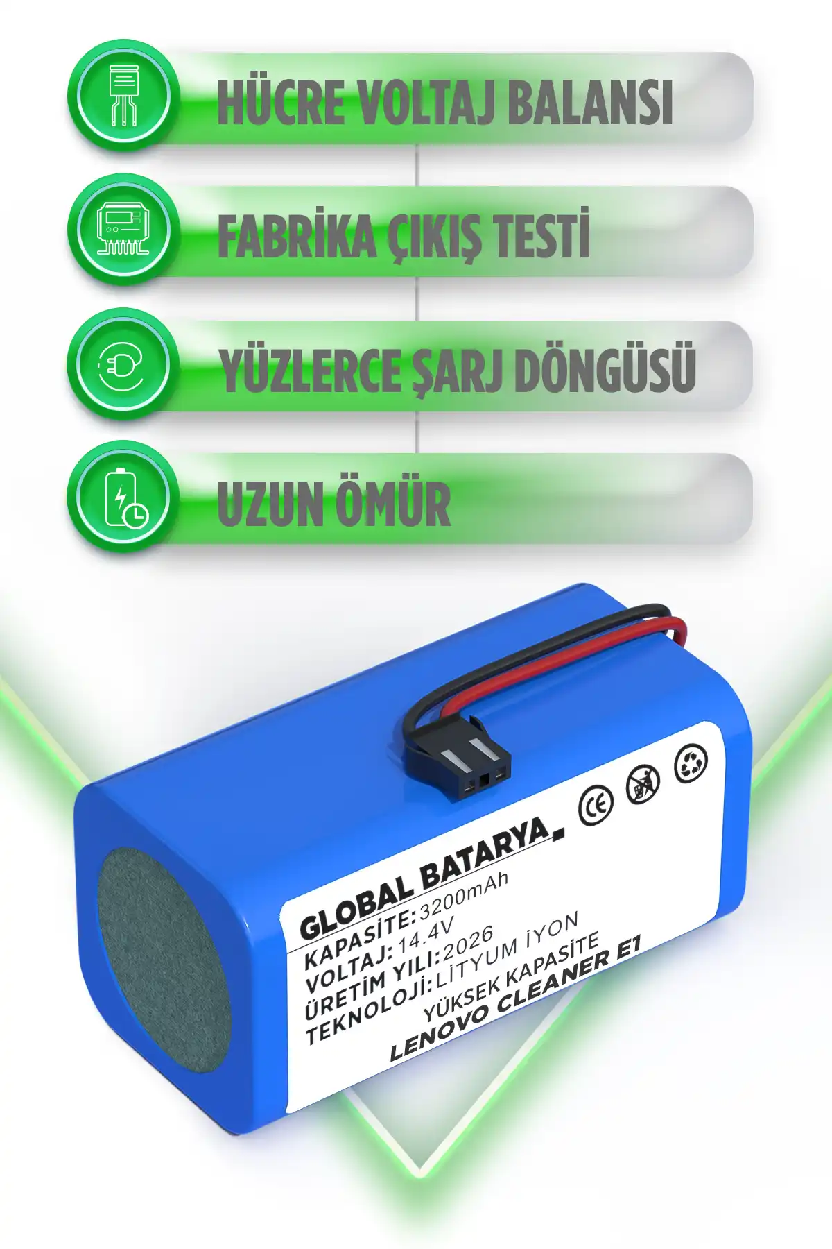 Lenovo Robot Vacuum Cleaner E1 Uyumlu Robot Süpürge Bataryası 14.4v 3200mah Pil Yüksek Kapasite