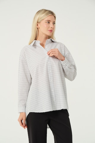 Basic Oversize Çizgili Gömlek Beyaz Siyah Beyaz - Siyah