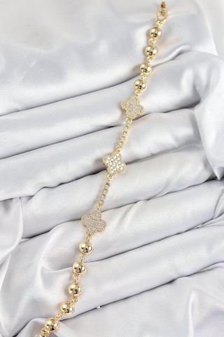 Pirinç Zirkon Taşlı Yonca Model Gold Renk Kadın Bileklik - Tj-bb7561 Diğer