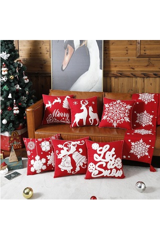 Hombey Noel Dekorasyonu Kumaş Yastık Kılıfı, Pamuk Kumaşı, 45x45 Cm, Havlu Dikişi, Gizli Fermuar, Yıkama Kolay, Noel Eve Dekor,  Fırsatı Diğer