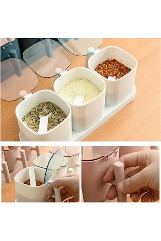 Createtech Temiz Ve Şık Pembe Talos Çeşni Kavanozları Tuz Baharat Kapları Baharat Saklama Kutuları Kaşıklı Set C Pembe