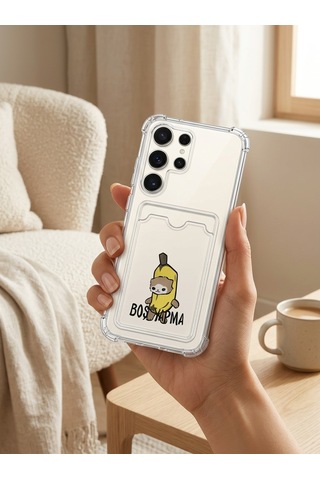 Hepsi Samsung Uyumlu S25 Fe Boş Yapma Muz Detaylı Kart Bölmeli Şeffaf Telefon Kılıfı Najmaddin Çok Renkli