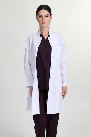 Başak Önlük Kadın Uzun Hakim Yaka Doktor Hemşire Öğretmen Önlüğü Beyaz Beyaz