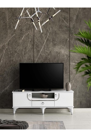 110 CM ART MDF MEBRAN KAPAK TV SEHPASI BEYAZ - GÜMÜŞ