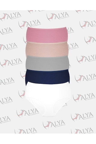 Alya Underwear Kadın Büyük Beden Külot Battal Full Brief, Yüksek Bel 5xl, 6xl, 7xl 5 Farklı Renk 1 Pakette Çok Renkli