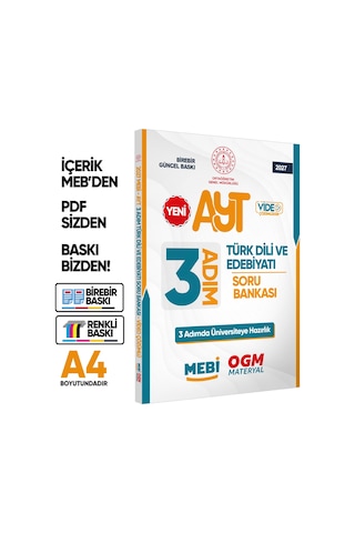 2026 Ayt Mebi-ogm 3 Adım Türk Dili Edebiyatı Soru Bankası A4 Boyut Video Çözüm Baskı Ücreti