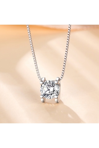 0.80 Carat Zirkon Taşlı Gümüş Kap. Tek Taş Kadın Kolye Db01 Beyaz