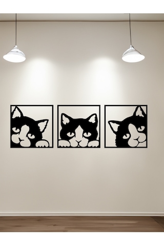 Ahşap Duvar Süsü Tablo 3 Kedi