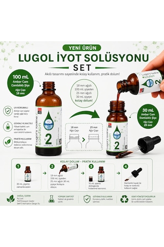 Lugol Çözeltisi %2 130 Ml Kolayca Doldur Sınırsız Kullan Lügol Cam Damlalıklı Geniş Ağız Şişe,pharma Grade