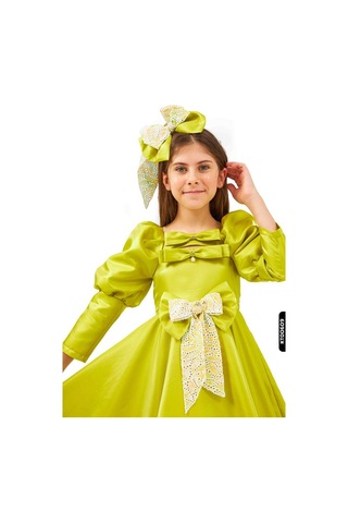 Xo Kids Bohçalı Balon Kollu 2li Kız Çocuk Elbise 6-14 Yaş 6567 Yeşil