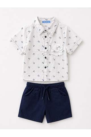 Baby Lory Kids Store Erkek Çocuk Beyaz Keten Gömlek Takım Beyaz - Lacivert
