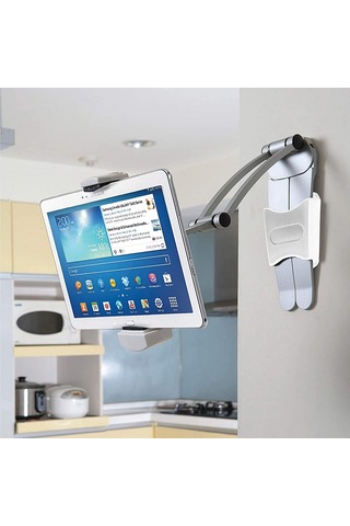 Mufunye Alüminyum Masaüstü/duvar Tipi Tablet Tutucu - 5-12.9 İnç İpad/smartphone Uyumlu, 360 Açı Ayarlı, Silver
