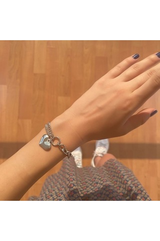 Ferizz 316L Çelik Büyük Kalp Detaylı Kadın Zincir Bileklik Beyaz