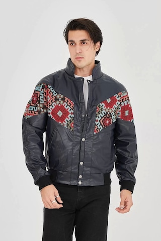 Erkek İçi Astarlı İçten Yaka Kısmı Peluşlu Suni Kumaş Vintage Ceket - Lacivert Lacivert