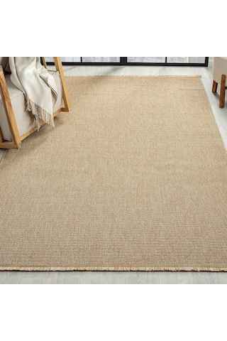 Koyu Bej Jüt Hasır Görünümlü Modern Halı - L664bjbo Kahve