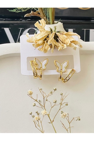 İkili Model Kelebek Detay Çelik Küpe