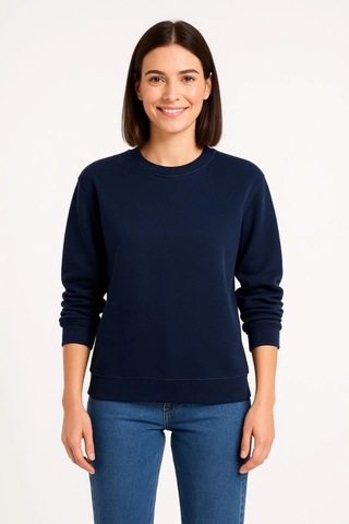 Valensdesign Üç İplik Düz Bisiklet Yaka Sweatshirt - Lacivert