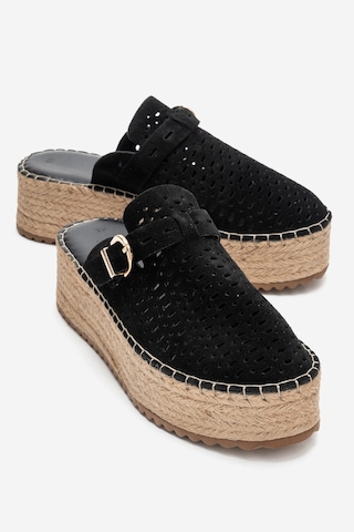 Luvishoes Louıs Siyah Süet Hakiki Deri Burnu Kapalı Hasır Dolgu Taban Terlik Siyah