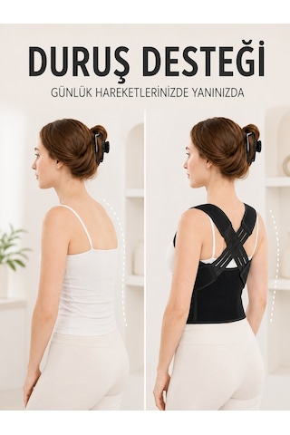 Postür Dik Duruş Korsesi Sırt Destekli Ayarlanabilir Lastikli Bel Korsesi - Lisinya Siyah
