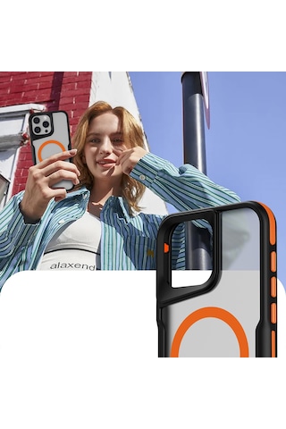 İphone Uyumlu 16 Pro Uyumlu Kılıf Magsafe Wireless Şarj Özellikli Şerit Tasarımlı Kılıf Kapak