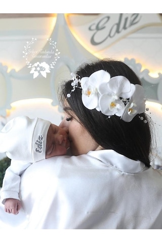 FdayAksesuar Kadın Beyaz Orkide Lohusa Tacı Bebek Bandı FRDY30542