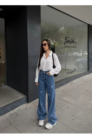 Paradise Fiyonk Nakışlı Bol Kesim Jean Çok Renkli