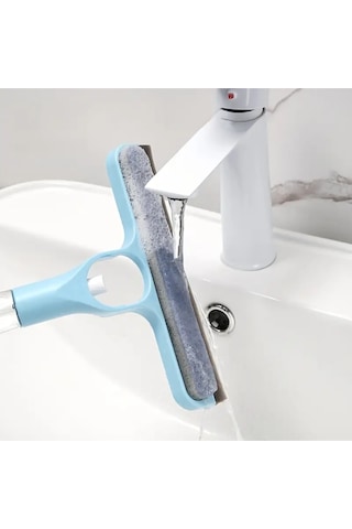 Mucit Home 4 Ü 1 Arada Çift Taraflı Çok Amaçlı Cam Temizleme Kazıyıcı Ve Silme Fırçası Sprey Şişeli Mavi