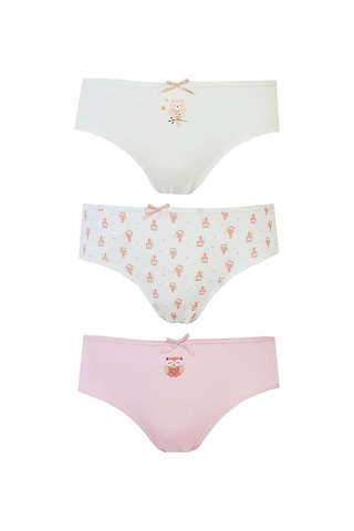 3Lü Kız Çocuk Külot Pamuklu Baskılı Esnek Rahat Slip