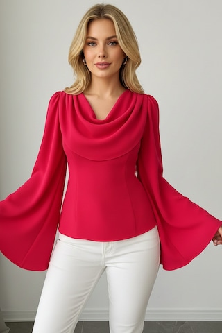 Khi-zai Kadın Degaje Yaka Şehirli Stil Bluz Pembe