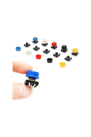 Kutulu 12x12mm 25 Adet Başlıklı Tact Buton Set 4 Pin 5 Renk Dokunmatik Anlık Basmalı Düğme Dvm.101.061