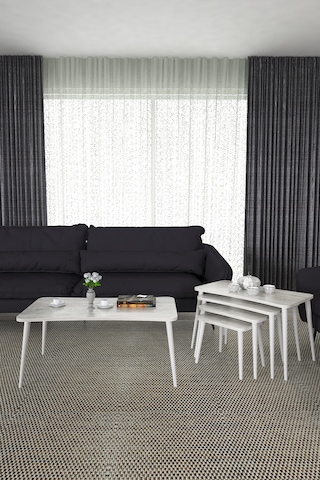 Milas 5li Orta Sehpa Ve Zigon Sehpa Kristal Ahşap Ayaklı Sehpa